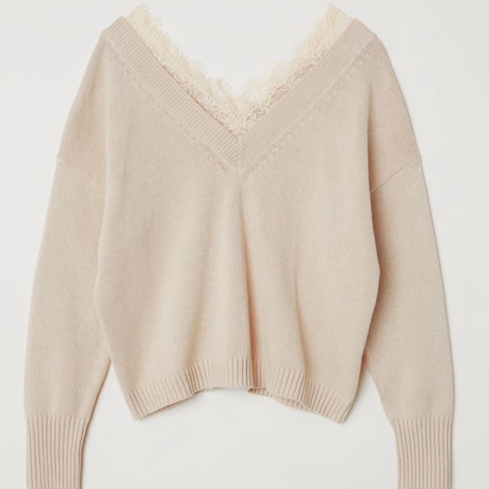 Lace Trimmed Soft Sweater, M